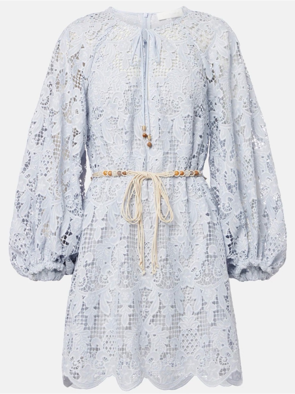 Zimmermann Powder Blue Lace Balloon-Sleeve Mini Dress